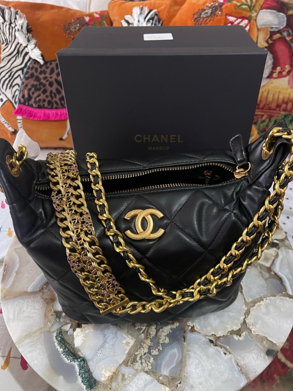 GWP Chanel Black Quilted Bag With Gold Chain Accent. GWP / VIP